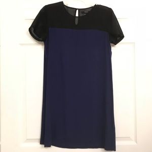 Colorblock Mini Dress with Sheer Neckline